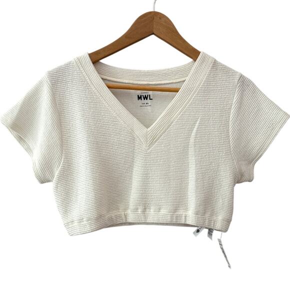 Madewell V-Neck Crop Textured Tee in Lighthouse Cream Size XL - Picture 6 of 10